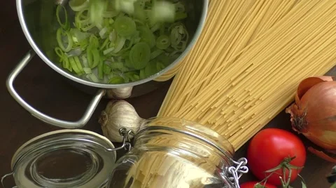 Sliced leek in the pot Stock Footage 53356053