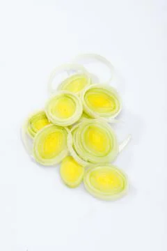 Sliced leeks on white background Stock Photos