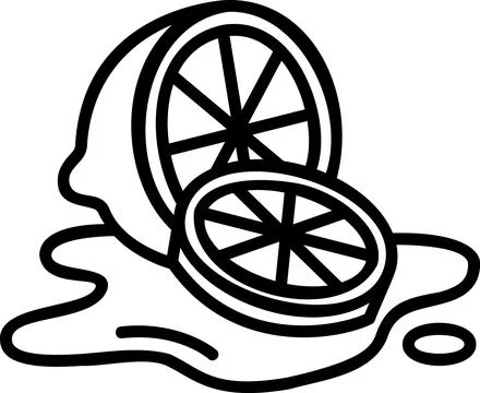 Sliced lemon fruit in juice splash line art graphic Stock Illustration