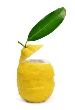 Sliced lemon with green leaf Stock Photos