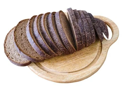 Sliced loaf of rye bread on a cutting board Stock Photos