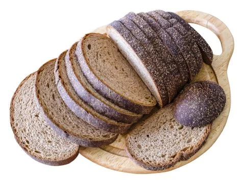 Sliced loaf of rye bread on a cutting board Stock Photos