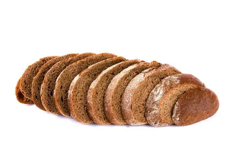 Sliced loaf of rye bread isolated on a white background. Bread slices viewed  Photos