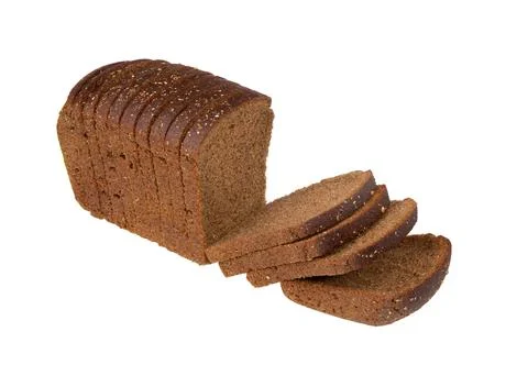Sliced loaf of rye bread, isolated on white. Foto stock