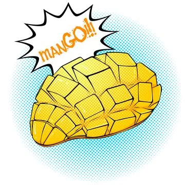 Sliced mango Pop Art style sticker Illustrazione stock
