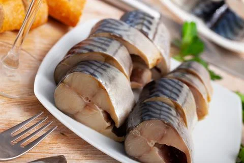 Sliced marinated mackerel Stock Photos
