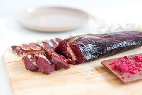 Sliced meat and chocolate. Selective focus. Food for Christmas selebration. H Stock Photos