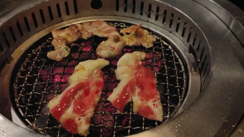 Sliced ​​meat barbecued Stock Footage 270190328