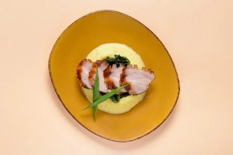 Sliced meat with mashed potatoes Stock Photos