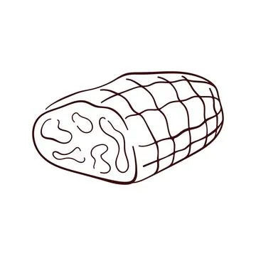 Sliced meat roll of ham in a net in line art style. Ideal design for butcher Stock Illustration