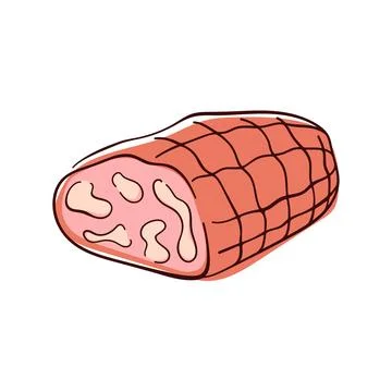 Sliced meat roll of ham in a net in flat style. Perfect design for butcher shop Stock Illustration
