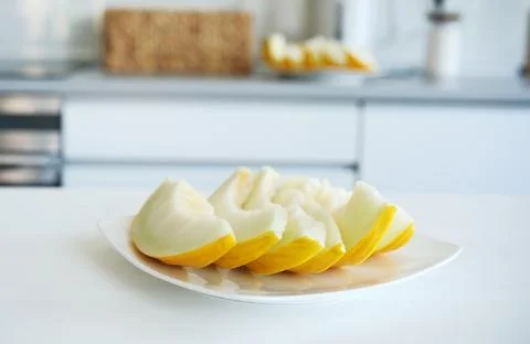 Sliced Melon On Plate Stock Photos