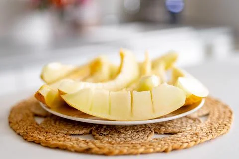Sliced Melon On Plate Stock Photos