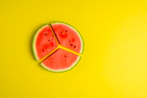 Sliced melon on the yellow table. Flat lay image Stock Photos