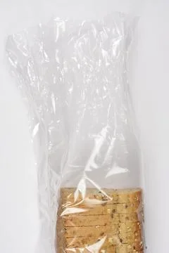 Sliced multi seed bread in plastic bag Stock Photos