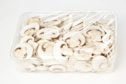 Sliced mushrooms packaged Stock Photos