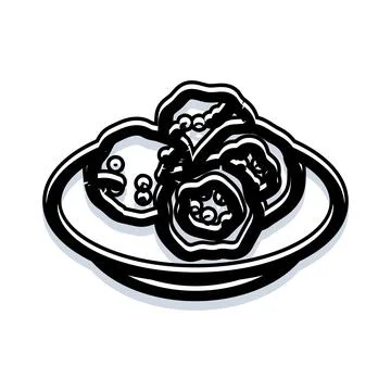 Sliced okra vegetable on plate line art Stock Illustration