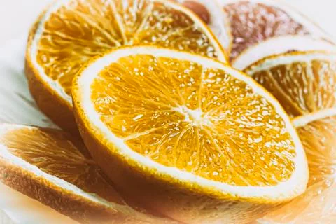 Sliced orange close up. Stock Photos