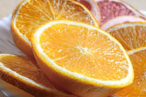 Sliced orange close up. Stock Photos