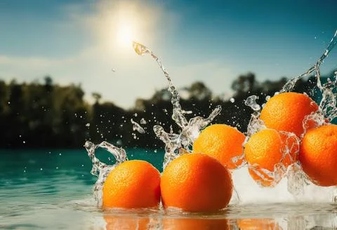 Sliced orange with a splash and a splash of water Stock Illustration