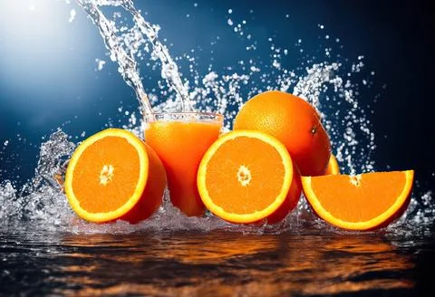 Sliced orange with a splash and a splash of water Stock Illustration