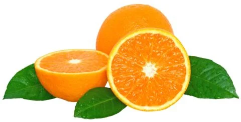Sliced oranges with leaf Foto stock