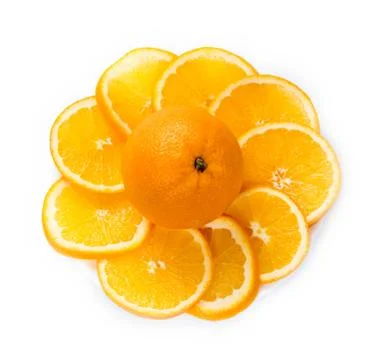 Sliced oranges plate isolated on white background Stock Photos