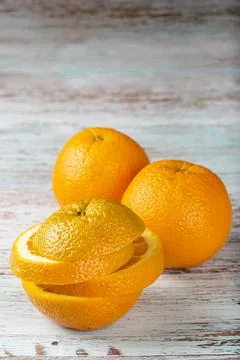 Sliced ??oranges on the table. Stock Photos