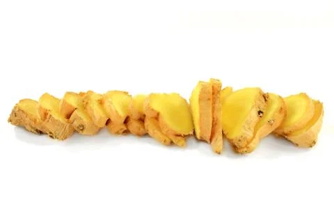 Sliced organic ginger root Stock Photos