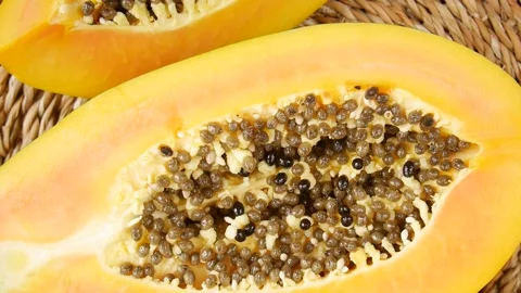 Sliced papaya on the table. Stock Footage 234726858