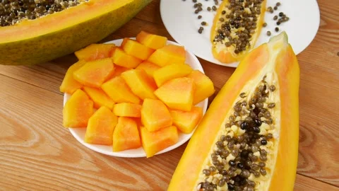 Sliced papaya on the table. Stock Footage 238583799