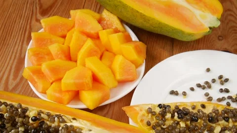 Sliced papaya on the table. Stock Footage 239604748