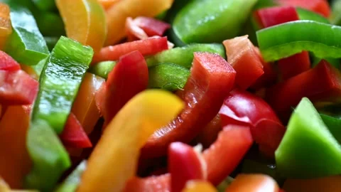 Sliced pepper salad. Mixed vegetables food, healthy vegetarian vegan meal. Stock Footage 170700817