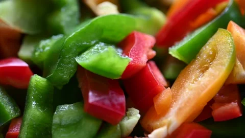 Sliced pepper salad. Mixed vegetables food, healthy vegetarian vegan meal. 스톡 동영상 170701174