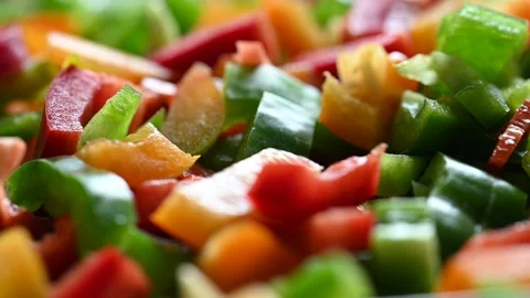 Sliced pepper salad. Mixed vegetables food, healthy vegetarian vegan meal. Stock Footage 195002285