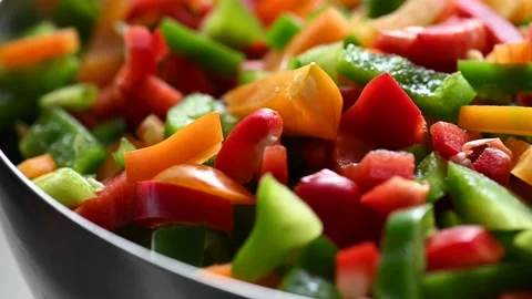 Sliced pepper salad. Mixed vegetables food, healthy vegetarian vegan meal. 스톡 동영상 195002332