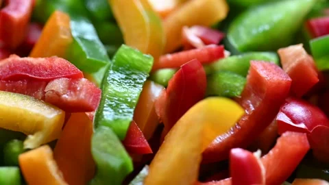 Sliced pepper salad. Mixed vegetables food, healthy vegetarian vegan meal. Stock Footage 200701694