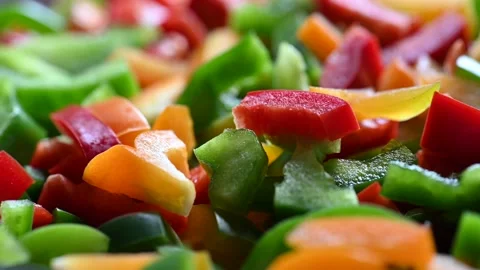 Sliced pepper salad. Mixed vegetables food, healthy vegetarian vegan meal. Stock Footage 200805808