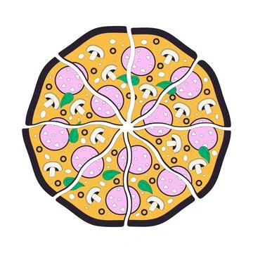 Sliced pepperoni pizza top view 2D cartoon object Stock Illustration