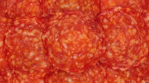 Sliced pepperoni sausage, close up Stock Footage 244227540
