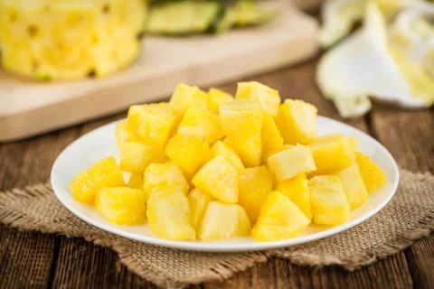 Sliced Pineapple close-up shot, selective focus Stock Photos