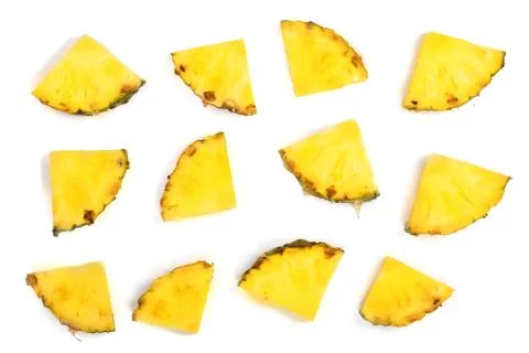 Sliced pineapple isolated on white background. Top view. Flat lay pattern Stock Photos
