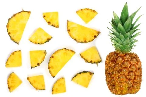 Sliced pineapple isolated on white background. Top view. Flat lay pattern Stock Photos