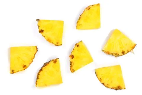 Sliced pineapple isolated on white background. Top view. Flat lay pattern Stock Photos