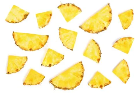 Sliced pineapple isolated on white background. Top view. Flat lay pattern Stock Photos