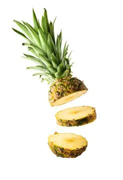 Sliced Pineapple Isolated on White Background Stock Photos