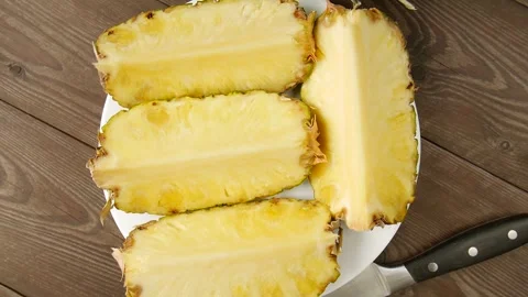 Sliced pineapple on a plate. Stock Footage 297352295