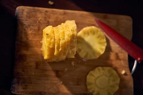 Sliced pineapple on a table. natural and fresh food Stock Photos