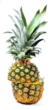 Sliced pineapple in two halves isolated on white background Stock Photos