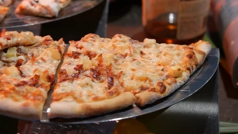 Sliced up pizza close up pan 스톡 동영상 108363562